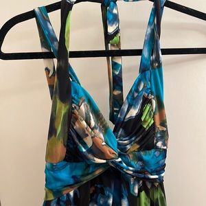 SPEECHLESS Dress Multicolor Marble Printed Halter MAXI  Black Green M